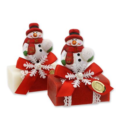 Sheep milk soap 100g decorated with a snowman, Classic/Pomegranate 