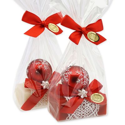 Sheep milk soap 100g decorated with a christmas glass ball in a cellophane, Classic/Pomegranate 