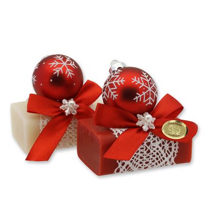 Sheep milk soap 100g decorated with a christmas glass ball, Classic/Pomegranate 