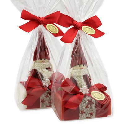 Sheep milk soap 100g decorated with a gnome in a cellophane, Classic/Pomegranate 
