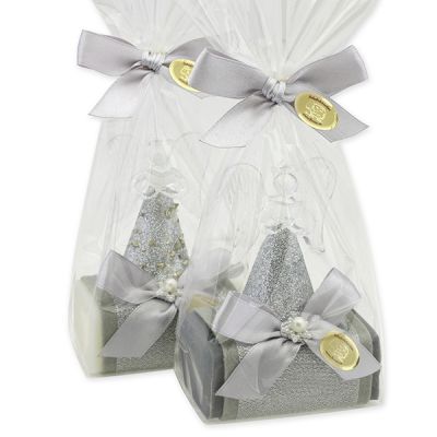 Sheep milk soap 100g decorated with an glas angel in a cellophane, Classic/Christmas rose 
