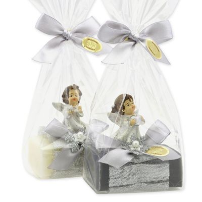 Sheep milk soap 100g decorated with an angel in a cellophane, Classic/Christmas rose 