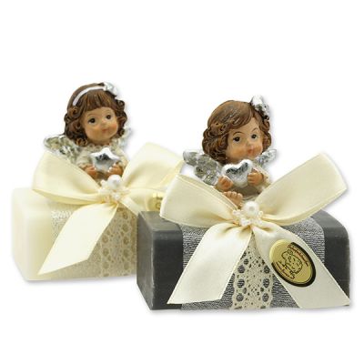 Sheep milk soap 100g decorated with an angel, Classic/Christmas rose 