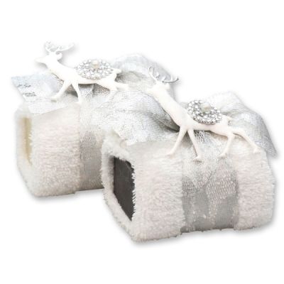 Sheep milk soap 100g with a wash cloth decorated with a deer, Classic/Christmas rose 
