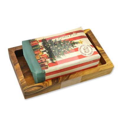 Sheep milk soap 150g "Colorful Holidays motif 11" on a soap dish, Pomegranate 