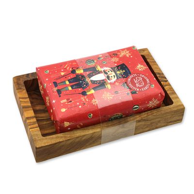 Sheep milk soap 150g "Colorful Holidays motif 18" on a soap dish, Pomegranate 