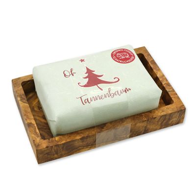 Sheep milk soap 150g "Colorful Holidays motif 4" on a soap dish, Christmas rose white 