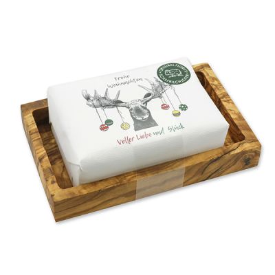 Sheep milk soap 150g "Colorful Holidays motif 7" on a soap dish, Classic 