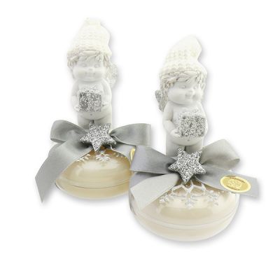 Sheep milk soap 100g in a box decorated with an angel-Igor, Classic/christmas rose white 