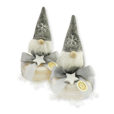 Sheep milk soap round 100g in a box decorated with a gnome, Classic/christmas rose white 