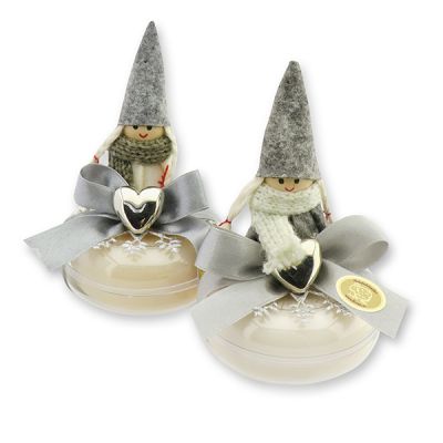 Sheep milk soap round 100g in a box decorated with a gnome, Classic/christmas rose white 
