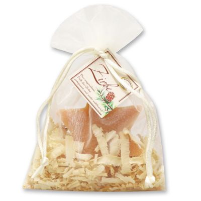 Sheep milk soap star 80g decorated with swiss pine shavings in organza, Swiss pine 