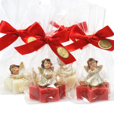 Sheep milk star soap 20g decorated with an angel in a cellophane, Classic/pomegranate 