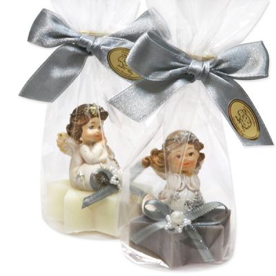 Sheep milk star soap 20g decorated with an angel in a cellophane, Classic/christmas rose silver 