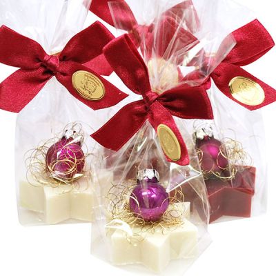 Sheep milk star soap 20g decorated with a christmas ball in a cellophane, Christmas rose/winter magic 
