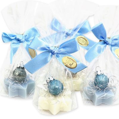 Sheep milk star soap 20g decorated with a christmas ball in a cellophane, Classic/ice flower 