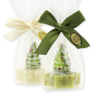 Sheep milk star soap 20g decorated with a christmas tree in a cellophane, Classic/verbena 