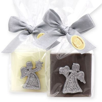 Sheep milk soap 35g decorated with an angel in a cellophane, Classic/christmas rose silver 