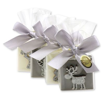 Sheep milk guest soap 35g decorated with christmas motivesin a cellophane, Classic/christmas rose silver 