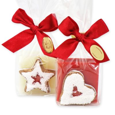 Schafmilchseife Quadrat 35g dekoriert mit Lebkuchen in Cello, Classic/Granatapfel 
