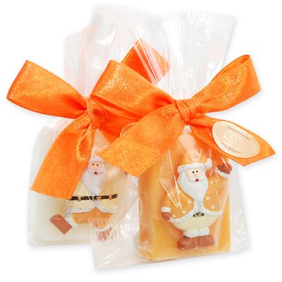 Schafmilchseife Gästeseife 25g dekoriert mit Weihnachtsmann in Cello, Classic/Orange 