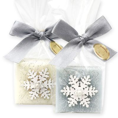 Sheep milk soap 35g decorated with a snowflake in a cellophane, Classic/forget-me-not 