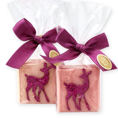 Sheep milk soap 35g decorated with fawn in a cellophane, Classic/peony 