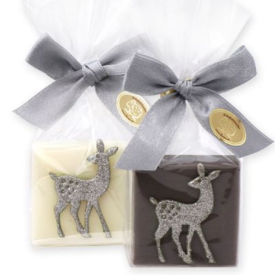 Sheep milk soap 35g decorated with a fawn in a cellophane, Classic/christmas rose silver 
