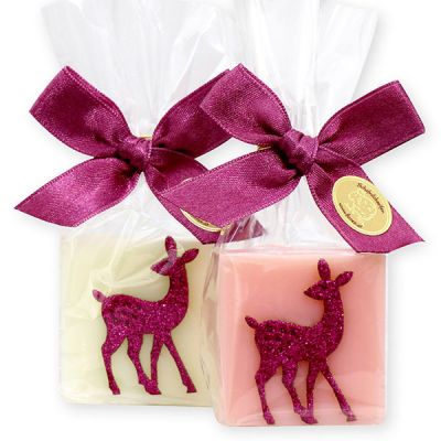 Sheep milk soap 35g decorated with a fawn in a cellophane, Classic/peony 