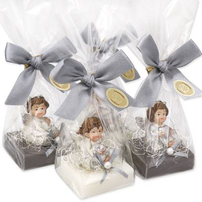 Sheep milk soap 35g decorated with an angel in a cellophane, Classic/christmas rose silver 