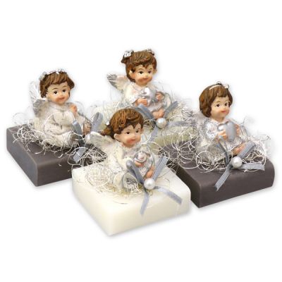 Sheep milk soap 35g decorated with an angel, Classic/christmas rose silver 