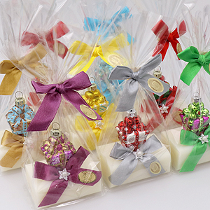 Sheep milk soap 100g, decorated with a glass christmas hanger present in a cellophane, Classic 