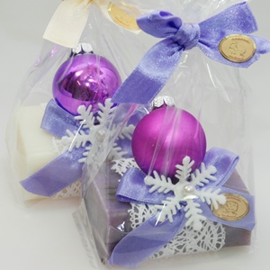 Sheep milk soap 100g, decorated with a glass christmas ball, Classic/lavender 