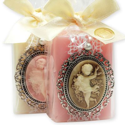 Sheep milk soap 100g, decorated with a medallion with an angel in a cellophane, Classic/magnolia 