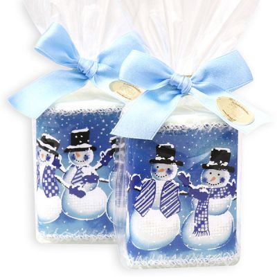 Sheep milk soap 100g, decorated with a snowmen ribbon in cello, Classic/forget-me-not 