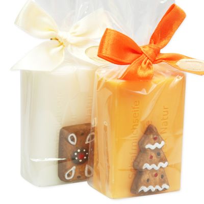 Sheep milk soap 100g decorated with decorative gingerbread in a cellophane, Classic/Orange 