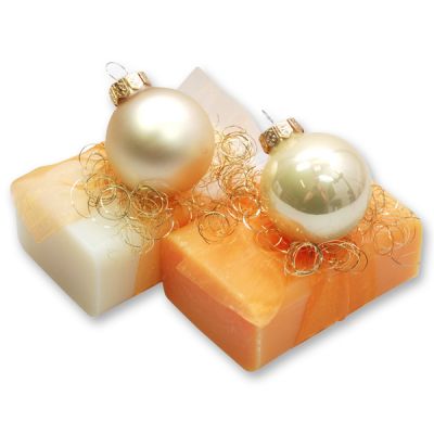 Sheep milk soap 100g decorated with a gold christmas glass ball, Classic/Orange 