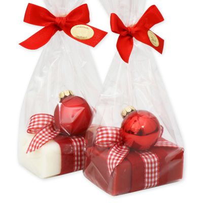 Sheep milk soap 100g decorated with a glass christmas ball in a cellophane, Classic/Pomegranate 