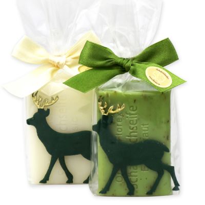 Sheep milks oap 100g decorated with a green deer in a cellophane, Classic/verbena 