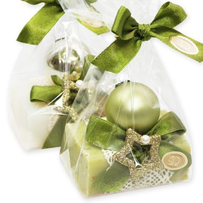 Sheep milk soap 100g decorated with a glass christmas ball in a cellophane, Classic/verbena 