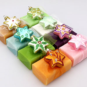 Sheep milk soap 100g, decorated with a glass christmas star, sorted 