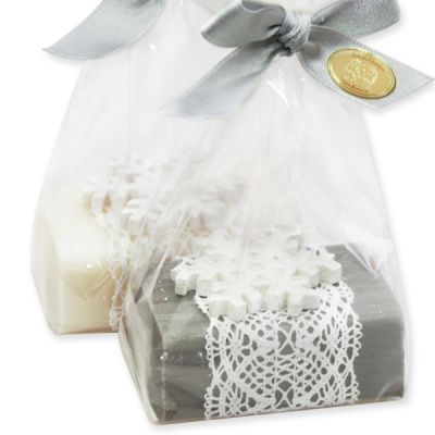 Sheep milk soap 100g decorated with a snowflake in a cellophane, Classic/Christmas rose 