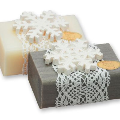 Sheep milk soap 100g decorated with a snowflake, Classic/Christmas rose 