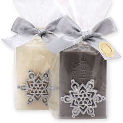 Sheep milk soap 100g decorated with a snowflake in a cellophane, Classic/Christmas rose 