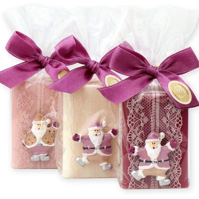 Sheep milk soap 100g, decorated with santa in a cellophane, sorted 