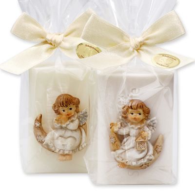 Sheep milk soap 100g decorated with an angel on the moon packed in a cellophane bag, Classic/Christmas rose white 