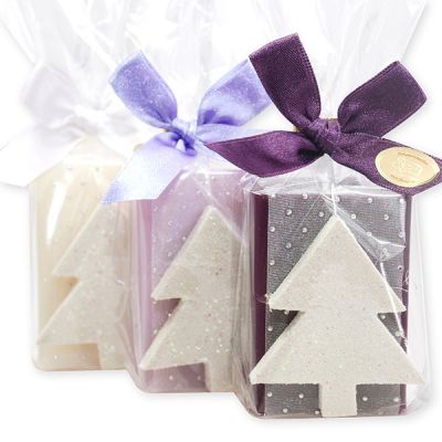 Sheep milk soap 100g, decorated with a glitter tree in a cellophane, sorted 