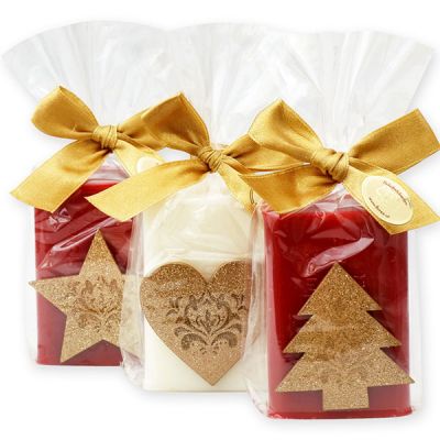 Schafmilchseife eckig 100g dekoriert mit weihnachtlicher Deko in Cello, Classic/Granatapfel 