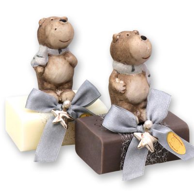 Sheep milk soap 100g decorated with a bear, Classic/Christmas rose 