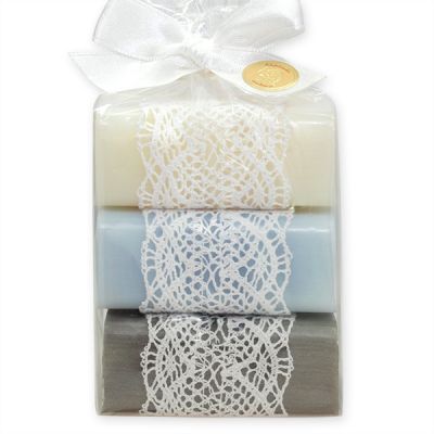 Sheep milk soap 100g, decorated with a crochet ribbon in a cellophane, sorted 